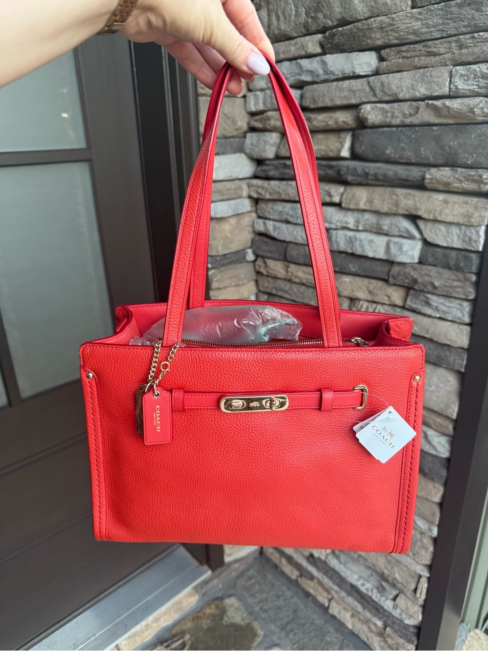 Coach Leather Tote with Gold-Tone Hardware - Picture 3 of 9